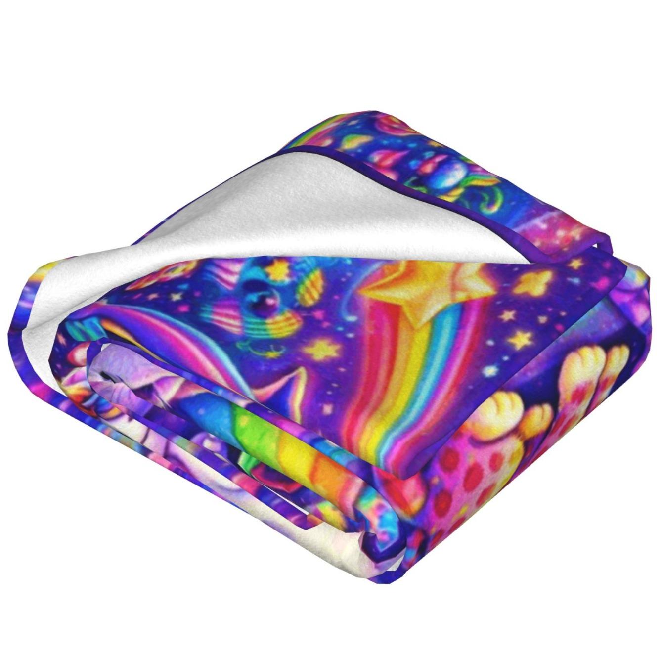 Polyester Full-Print Magic Animals Flannel Throw Blanket - Cute Rainbow Unicorn, Elephant, Puppy, Leopard Designs, Soft Lightweight Warm, Multi-Use for Sofa/Bed, Indoors/Outdoors, Gift for Kawaii Aesthetic Lovers