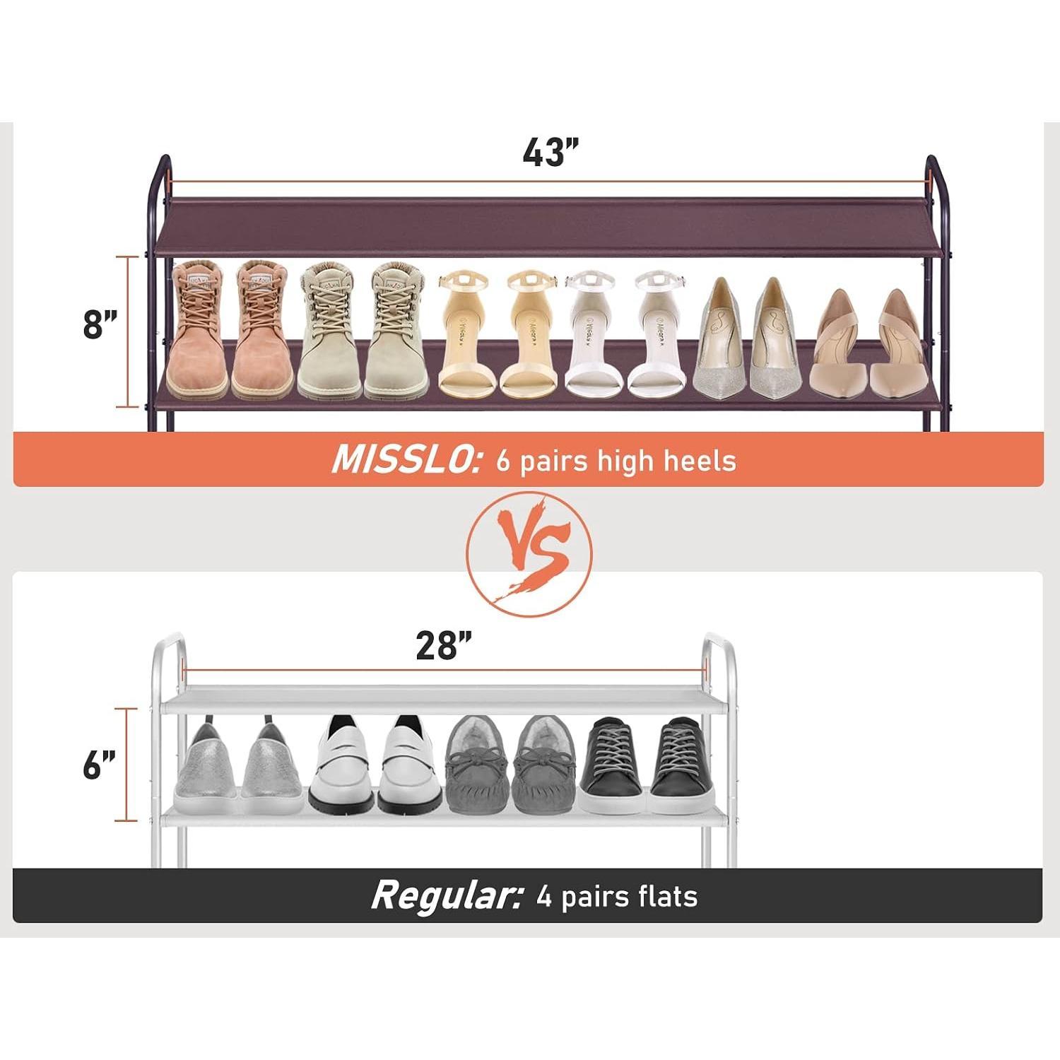 4 Tier Long Shoe Organizer for Closet Shoe Rack for Bedroom Closet Floor Shoe Shelf for Entryway Storage Stackable Wide Shoe Shelf Stores 30 Pairs of Men Sneakers, Brown