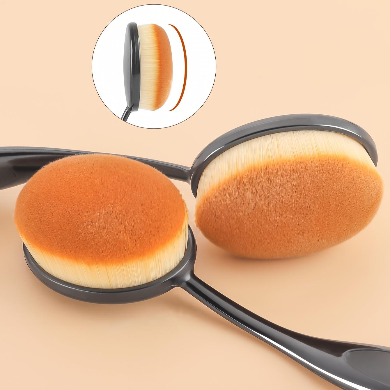 2pcs Black Oval Toothbrush Foundation Brushes + 2pcs Makeup Sponges – Portable Beauty Duo Brush Liquid & Cream Blending Set for Travel, Beginners & Daily Makeup Synthetic Makeup Brushes