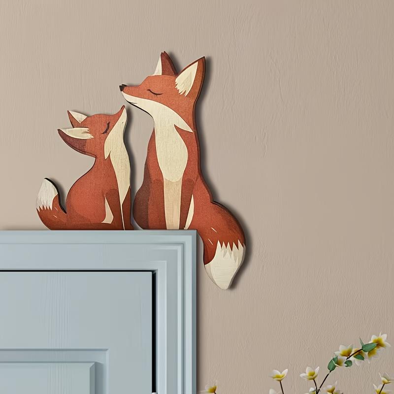 2D Cute Fox Wood Wall Art Decor, 2 Pieces, Halloween Christmas Mother's Day Gift, Animal Wall Art, Door Frame Corner Decoration