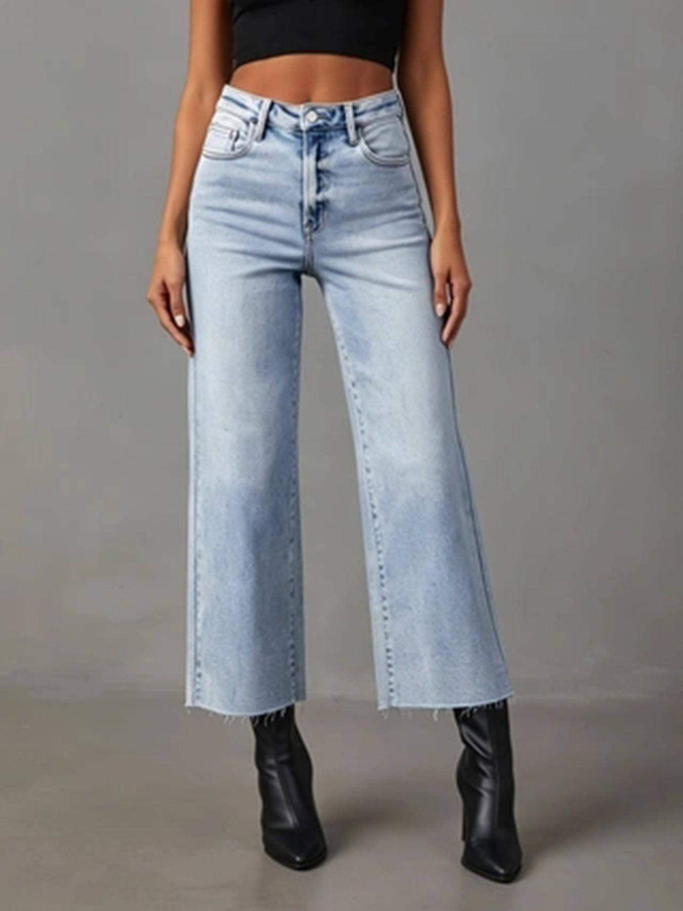 Women's Straight Leg Light Wash Jeans, Elastic Fabric, Mid Waist, Tummy Control, Daily Commute Wear, Comfortable and Stylish Denim Jeans