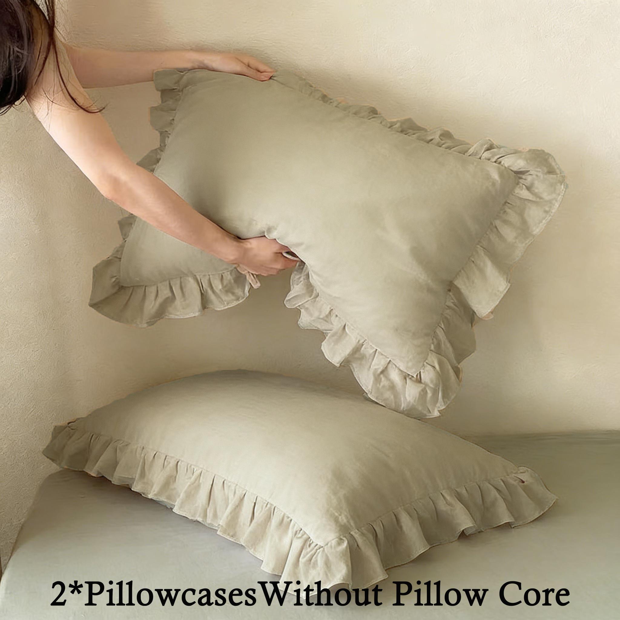 Solid Color Ruffle Pillowcase Set, Crafted with Raffle Detail, includes 2 Pillowcases Without Pillows, Soft and Comfortable Bedding Accessories