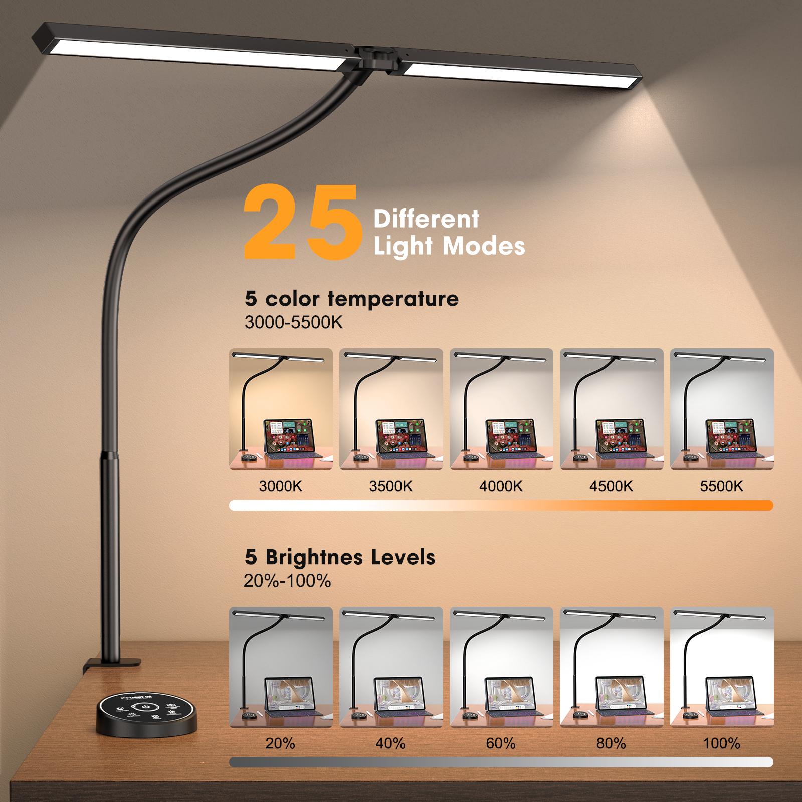 Led Desk Lamp for Home Office - 24W 5 Color Adjustable Eye Protection Architect Lamp，Dual Screen Computer Monitor Smart Light for Study Work Drafting