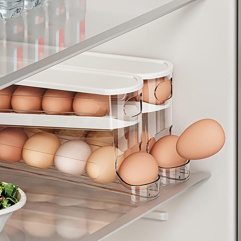 Rolling Egg Storage Box, Dual-Layer Automatic Egg Roller, Refrigerator Egg Dispenser, Keeps Eggs Fresh, Fits Fridge, Cabinets, Organizer