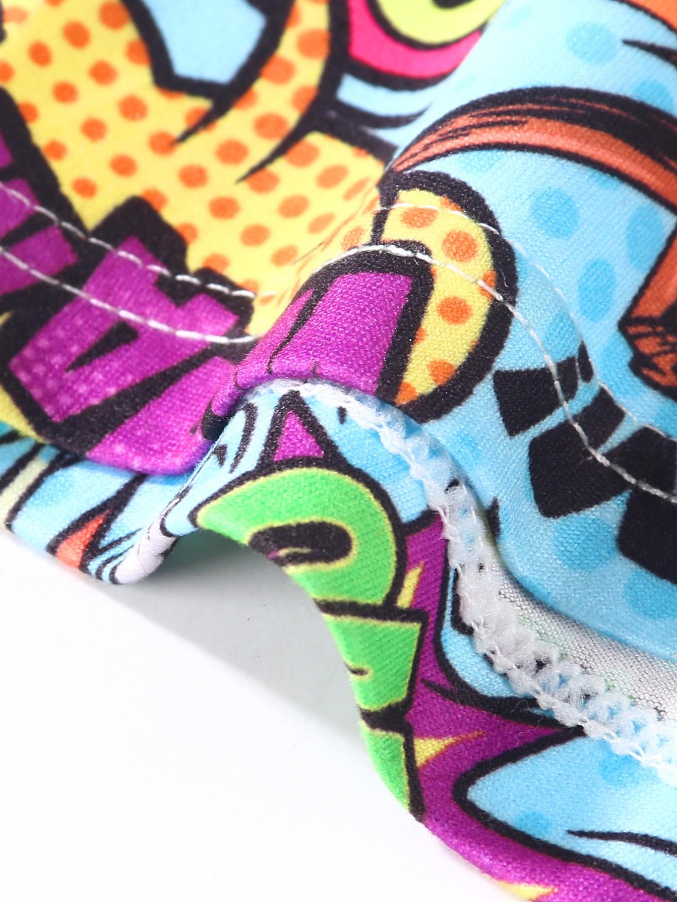 10-Pack Men's Cartoon Graffiti Print Boxer Briefs, Fun Random Patterns, Soft Comfortable, Slim-Fit, Casual Daily Wear, Youth Sports Style, Athletic Boxers Briefs, Novelty Boxer Briefs