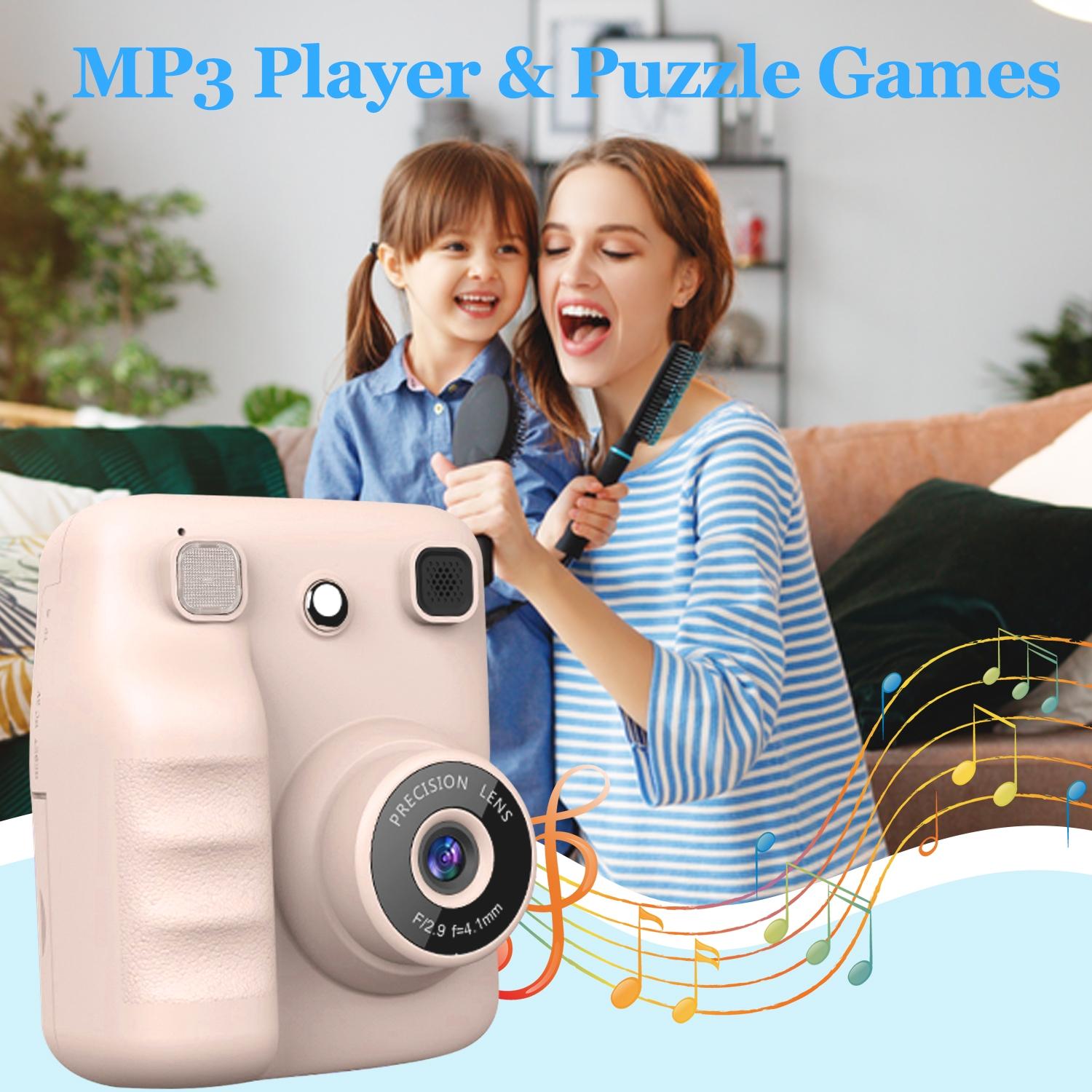 Kids Instant Print Camera 48MP High Definition 1080P Video, 8X Magnification Zoom with Flashlight, 5 Color Photo Filters, 3s/5s/10s Timed Shooting & 3/5 Burst Shooting, Includes 3 Rolls Printing Paper, Great Camera Toy for Kids