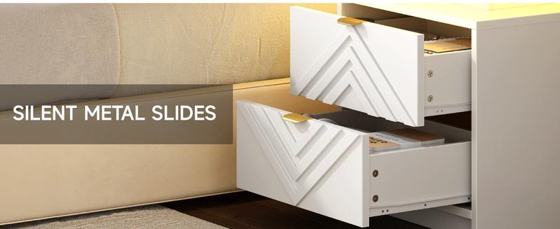 【Valentine's Day gift】ONBRILL White Nightstand with Charging Station and LED Lights, Smart Night Stand, Modern Bedside Table with Drawers, RGB Lights, Power Outlets, USB and Type-C Ports, End Side Table for Bedroom Office