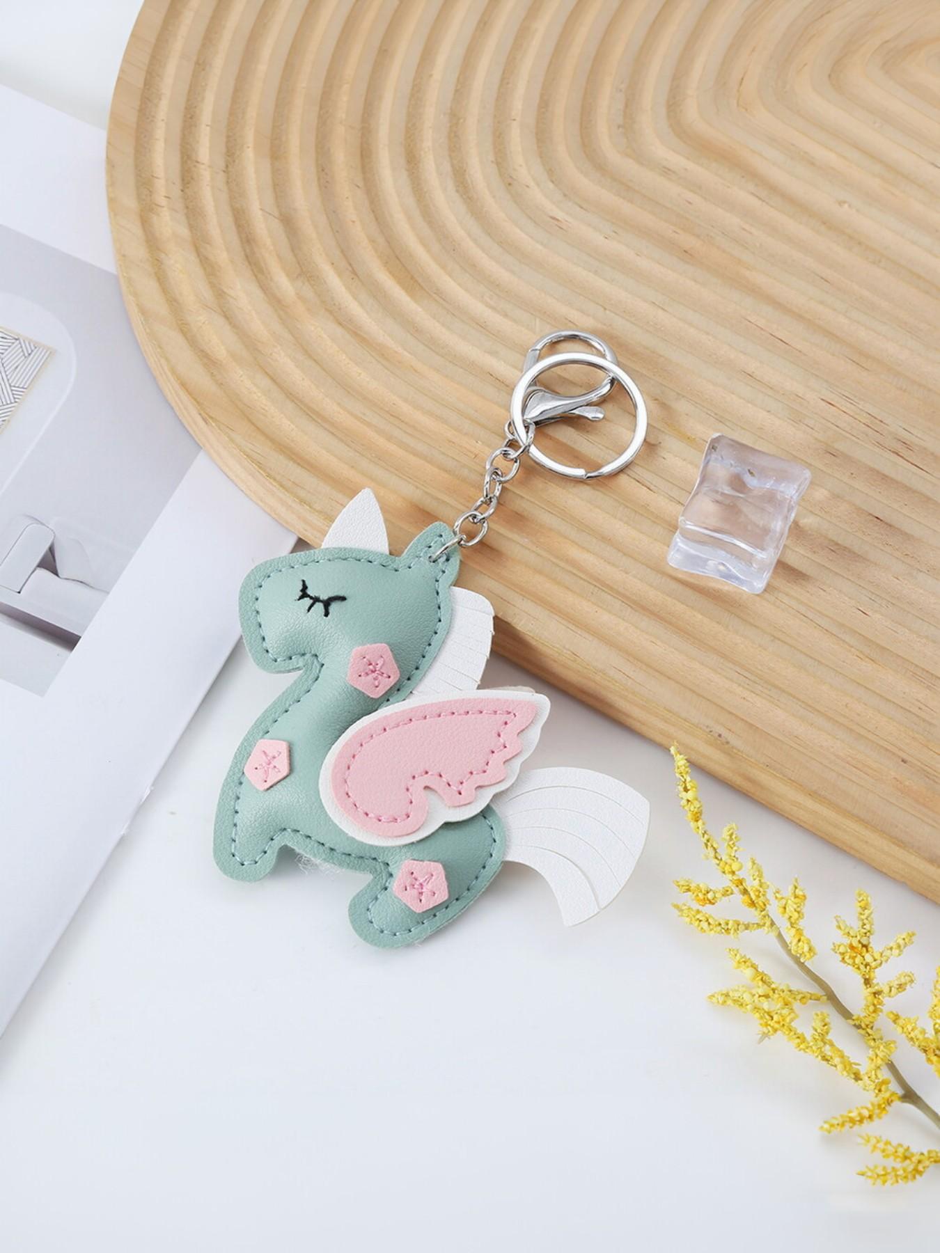New Mini Horse Leather Keychain, PU Bag Key Ring, Dual Layer Multi-Sided Unicorn Leather Pendant, Perfect Holiday Gift