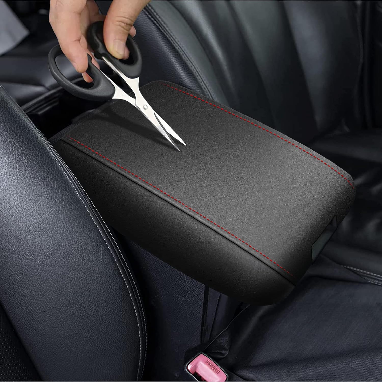 Console Armrest Cover for 2016-2023 Toyota Tacoma | Black with Red Stitches - Custom Fit & Stylish Protection Car Seat Protector Truck Cushion Protector