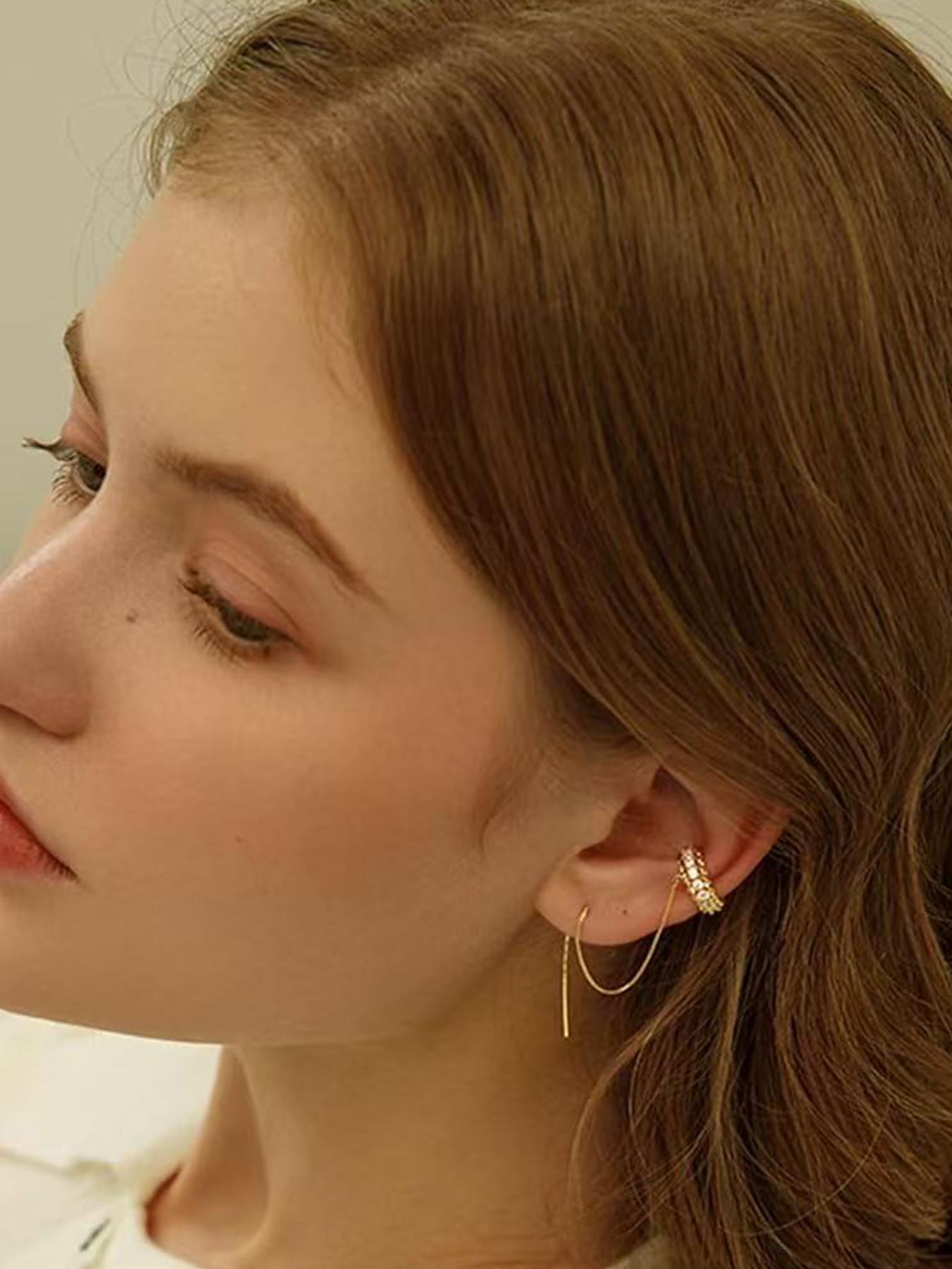 Huggie earrings for women 14k Dainty Gold Earrings Tassel Chain Drop Dangle Small Hoop Earrings Stud earrings for Women Teen Cubic Zirconia Sparkling Earrings Clip Womens earrings