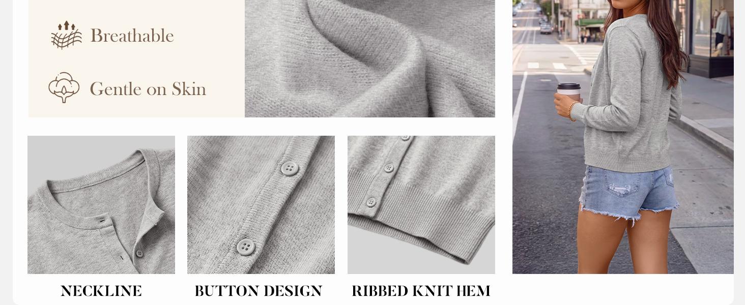 Women's Lightweight Acrylic Blend Crew Neck Knit Cardigan - Cute Soft Button-Down Layering Top for Office, Spring, Fall Knitwear Womenswear loose fit sweater