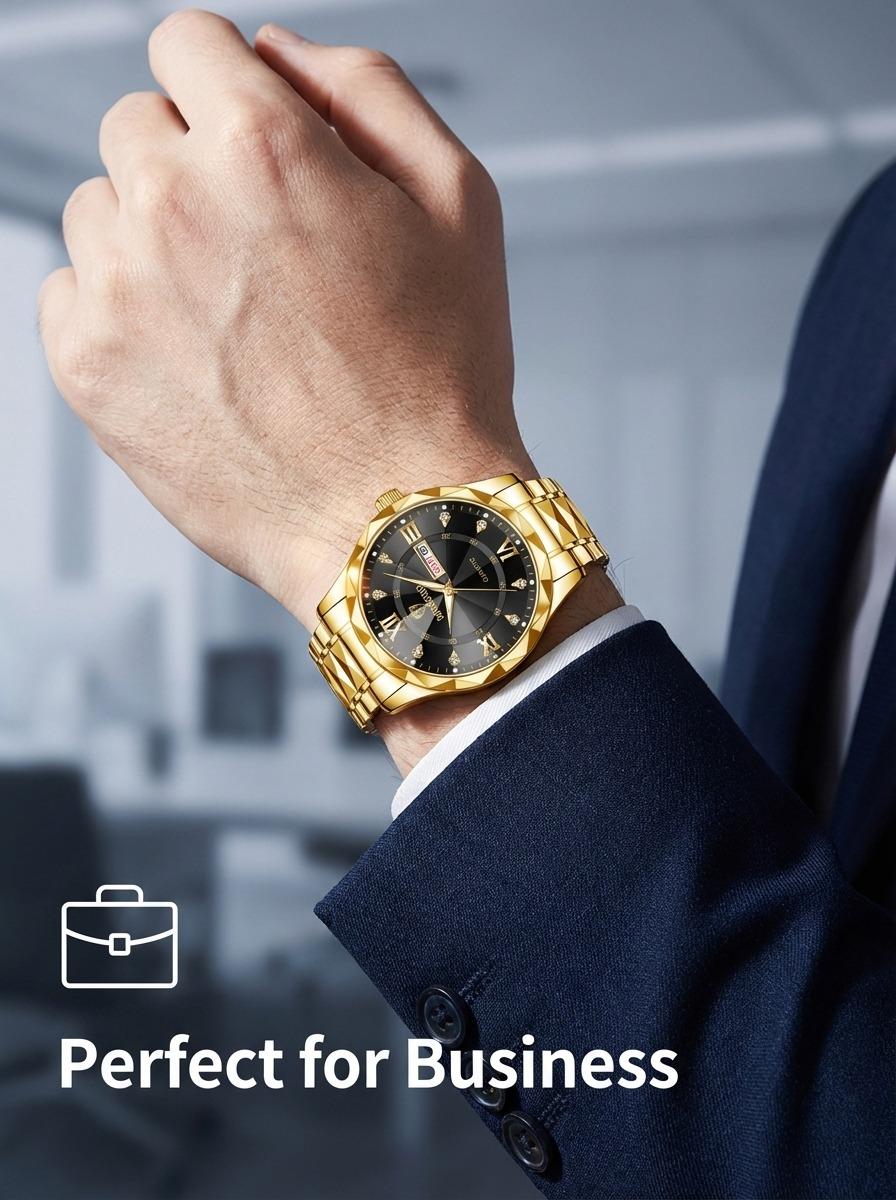 Men's Business Fashion Rhinestone Decor Analog Quartz Watch, Calendrier Waterproof Watch for Party, Daily Decor, Trendy Exquisite Watch for Birthday Gift with Box, Business Fashion Watches Men's Business Fashion Rhinestone Decor Analog Quartz Watch, Calendrier Waterproof Watch for Party, Daily Decor, Trendy Exquisite Watch for Birthday Gift with Box, Business Fashion Watches