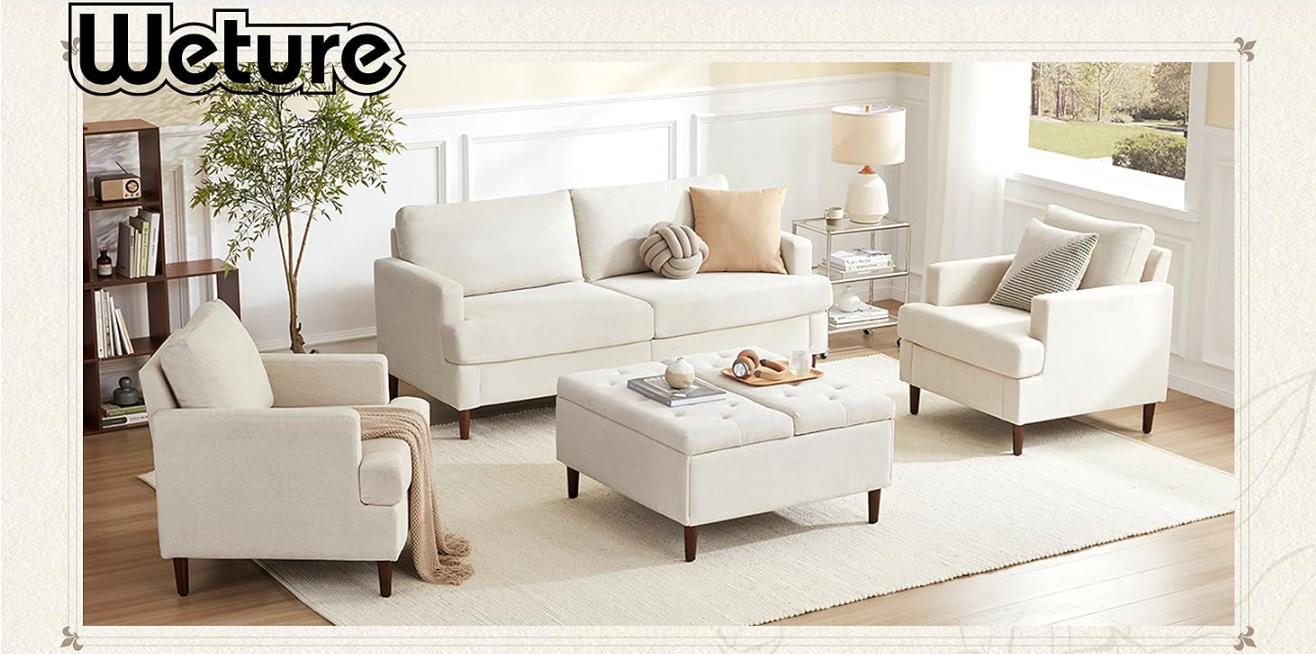 Weture Mid-Century Accent Chair,Modern Linen Fabric Armchair for Living Room,Comfy Upholstered Reading Accent Chairs for Bedroom,Single Sofa Chair with Wood Legs