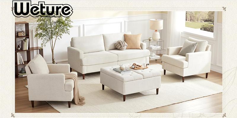 Weture Mid-Century Accent Chair,Modern Linen Fabric Armchair for Living Room,Comfy Upholstered Reading Accent Chairs for Bedroom,Single Sofa Chair with Wood Legs