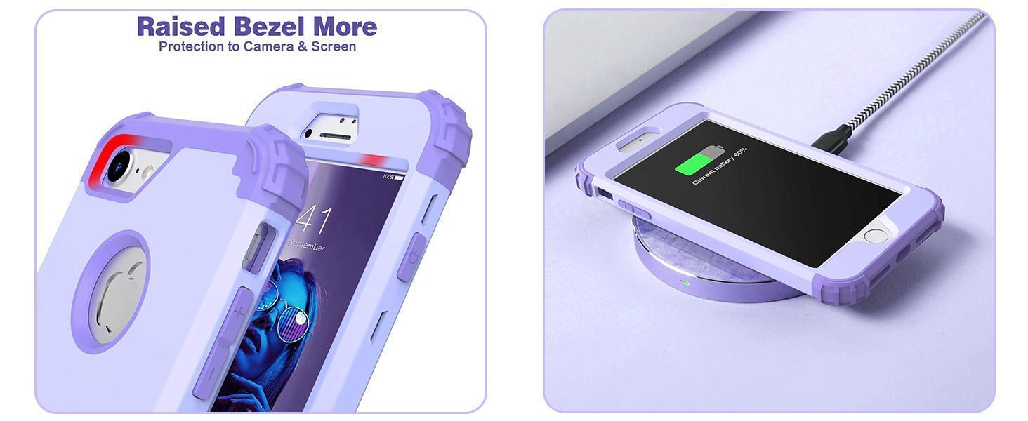 IDweel for iPhone 8 Case & for iPhone 7 Case with Screen Protector (Tempered Glass),3 in 1 Shockproof Hybrid Heavy Duty Hard PC Cover Soft Silicone Sturdy Bumper Full Body Sturdy Case, Purple