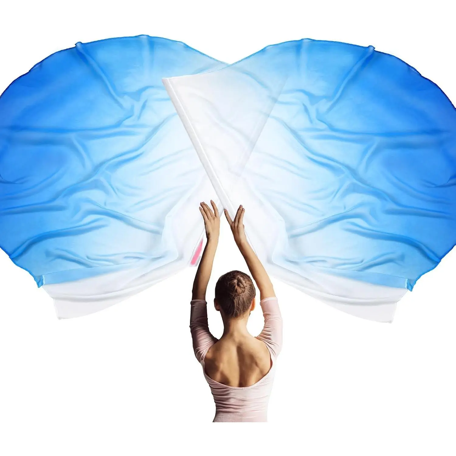 2 Pcs 32"x28" Worship Flags for Dance Church Kids Praise Dance Flag with Scalable Rod Children Semicircle Angel Wing for Outdoor Stage Performance Religious Activities(White Blue)