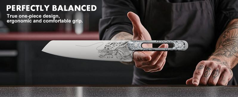 「 Luxury Gift 」ZDF-905 Powder Steel Chef Knife 8 Inch, Ultra Sharp Japanese Kitchen Knife, Full Tang Professional Chef Knife with Dragon Engraving, Interchangeable Handles，Purism Series Outdoorfun