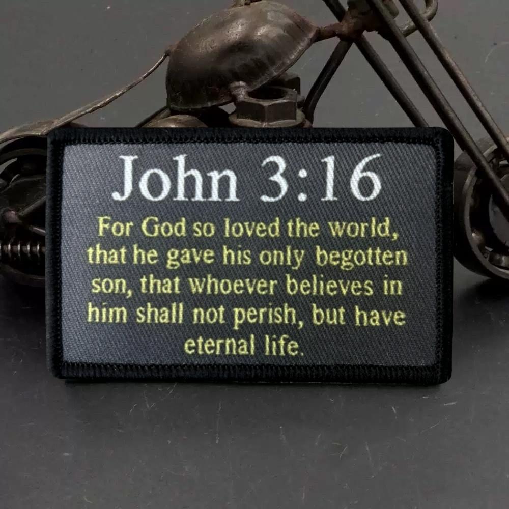 John 3:16 Religious Christian Catholic Tactical Patch Printed Hook&Loop Military Morale Badge Armband Chevron Backpack Stickers