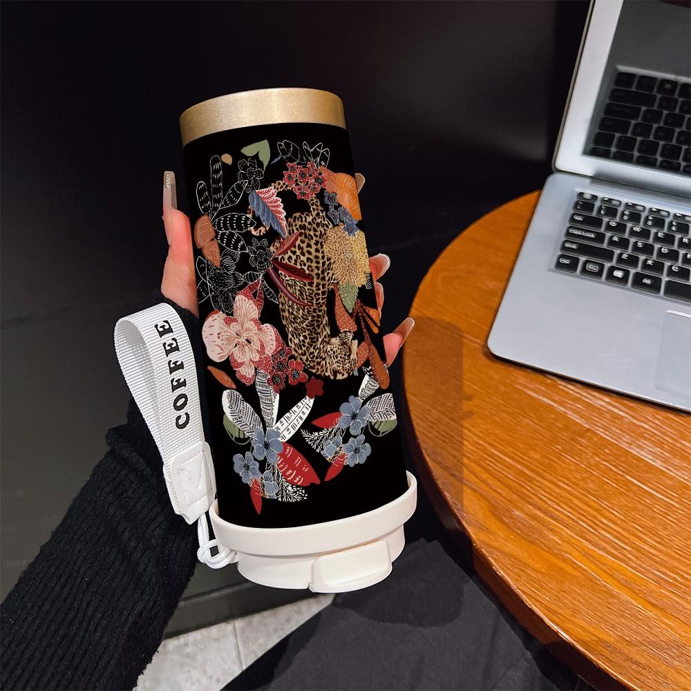 Abstract Leopard Coffee Cup, Portable Insulated Tumbler, Keeps Drinks Hot/cold, Boho Style, Ideal for Office, Travel, Sports, Golf