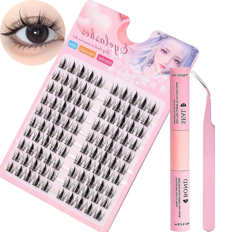 10 Rows Exquisite Black Anime Eyelash Kit - False Eyelashes with Adhesive and Sealer, Curler and Smear, Natural, Dynamic, Curling Design, Reusable for Beginners, DIY Length 10-13mm