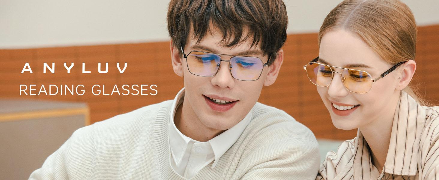 Reading Glasses Men/Women, Anti Eyestrain Blue Light Reader for Women, Metal Cheaters Reading Computer Glasses (AN4528-L)