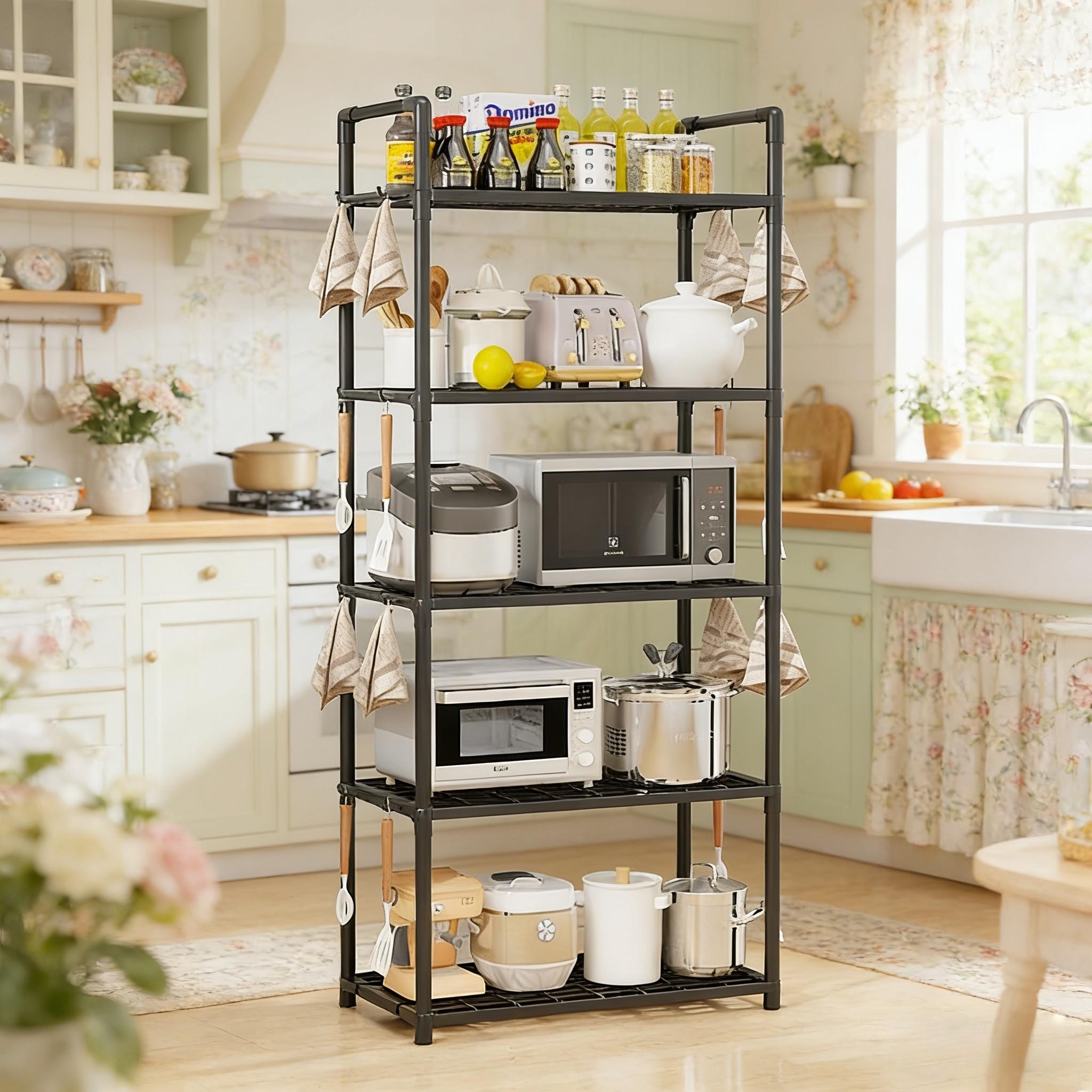 Kitchen Floor Storage Rack, 4/5 Layers Optional, Multi-Functional Home Organizer, Microwave Rice Cooker Small Appliances Shelf, Dorm Room Office Storage