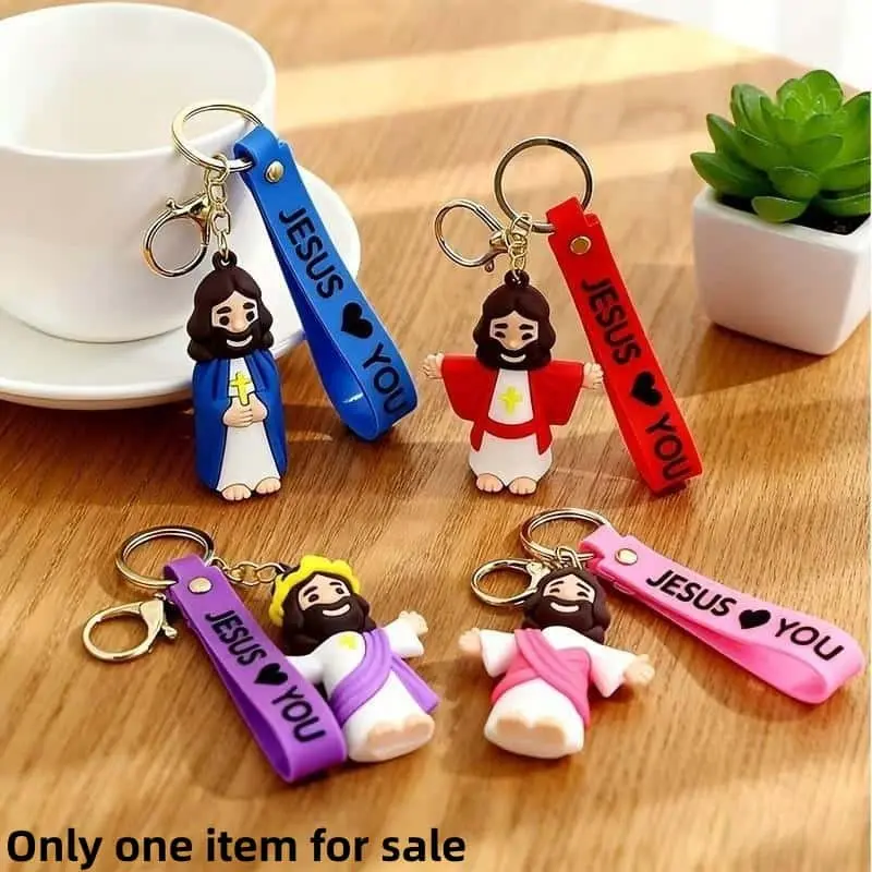 2-Pack Jesus Cartoon Keychains, Mini Doll Design, Christian Faith Jewelry, Lucky Guardian Gift, Women's Keychain, Bag, Car Decor, Holiday Gift