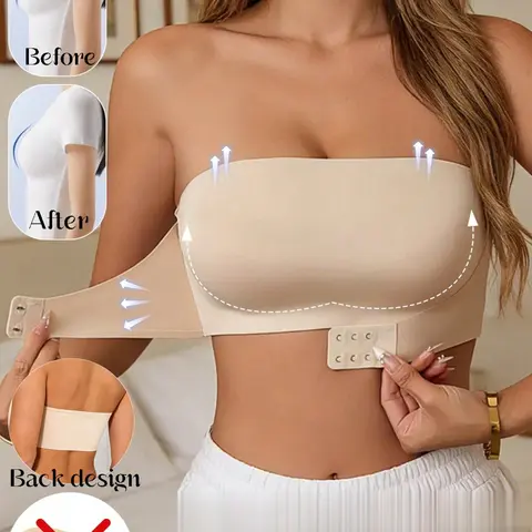 Women's Strapless Front-Buckle Tube Top Bra, Wireless Anti-Slip, Invisible Half Cup, One-Piece Lingerie, Strapless Bandeau Bras