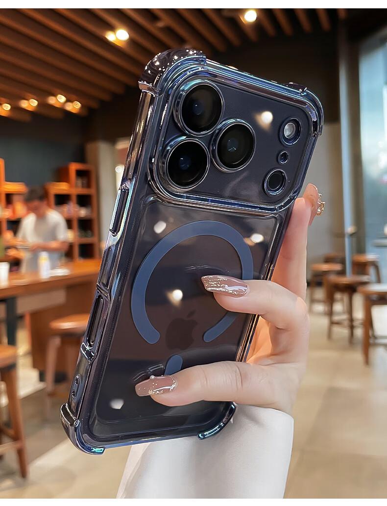 Transparent four-corner airbag case for iPhone 17/16/15/14/13/12 Pro Max, new magnetic charging case for iPhone 17 Pro with soft edges, 16 Pro minimalist design, 15 full-cover shockproof protective case.