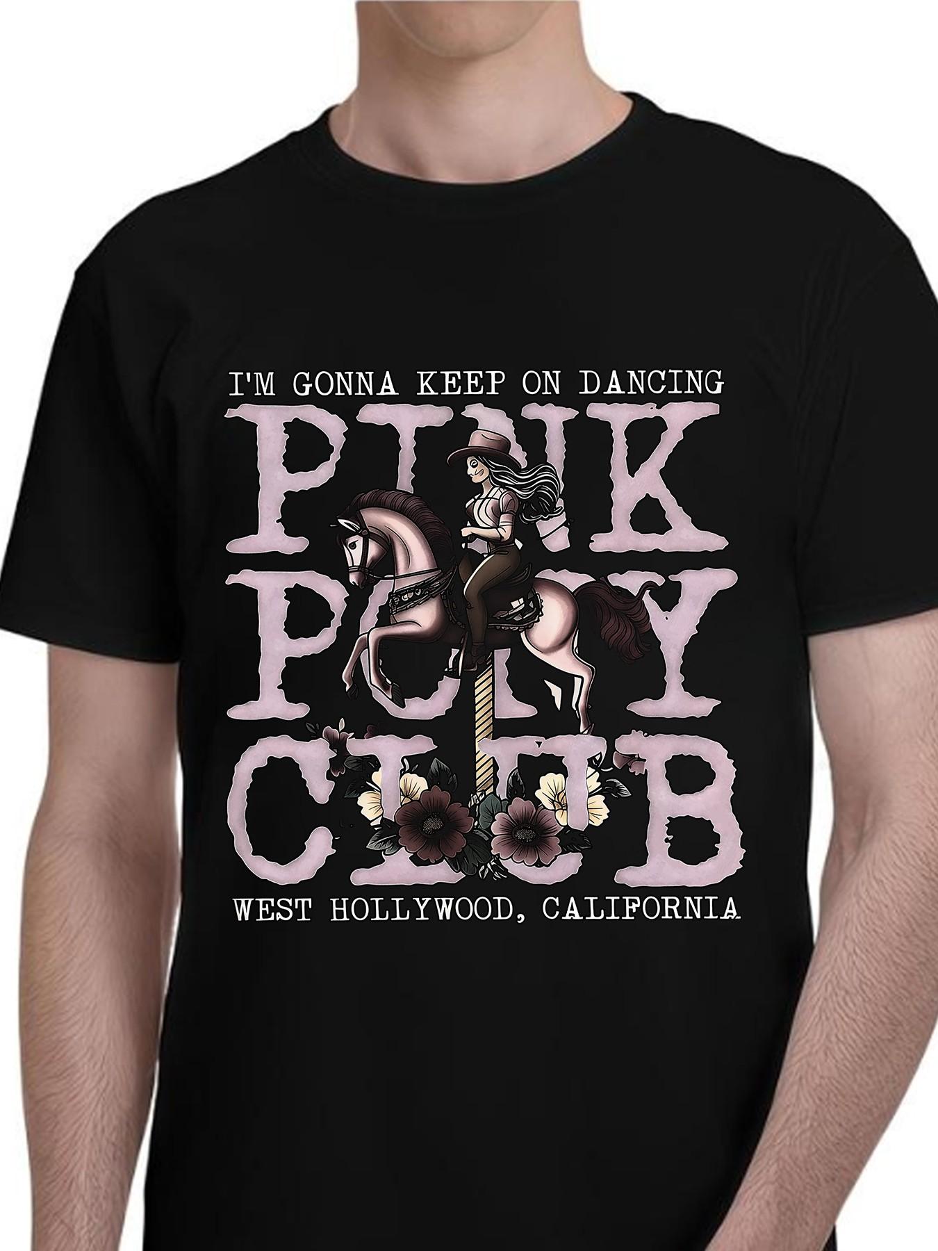 Pony Club 'keep Dancing' Print T-Shirt, Soft Casual Long Sleeve Top, Western Aesthetic Design, Comfortable Home Wear, Music Fan Street Style