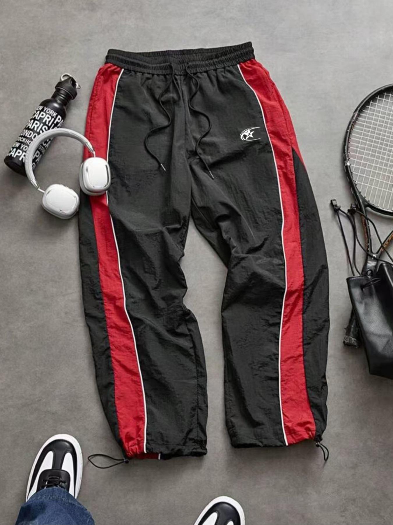 Men's Fashion Casual Striped Sport Pants, Taslon Fabric, Unique Print, Waist Drawstring, Adjustable Ankle Elastic, Perfect for Daily Wear