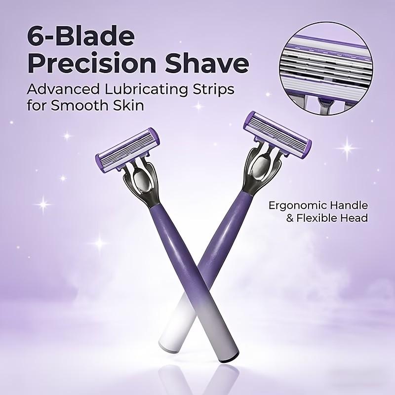 Gradient Purple 6-Layer Blade Shaving Razor Set for Women Girls, 2 Comfort Grip Handles & 48 Replacement Blades, Gentle Smooth Irritation-Free Shaver for Full Body Hair Removal, Perfect for Legs, Armpits & Bikini Line Daily Use Body Care