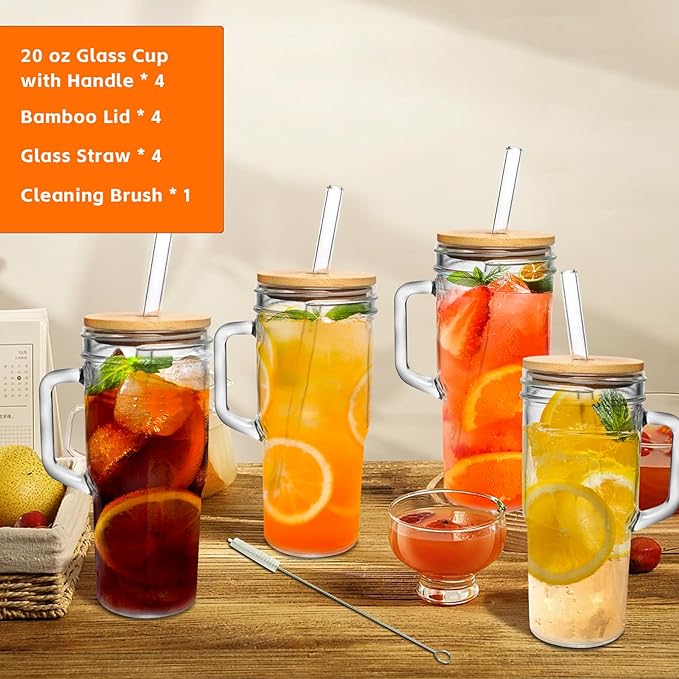 24oz Mason Jar with Handle-Glass Tumbler with Lid and Straw Wide Mouth Reusable Drinking Glasses,Valentines Gifts for Her,Gifts for Women,Boba Cup Smoothie Tumbler Iced Coffee Cup Travel Mug,Glass Bottles, 24oz Mason Jar with Handle-Glass Tumbler with Lid and Straw Wide Mouth Reusable Drinking Glasses,Valentines Gifts for Her,Gifts for Women,Boba Cup Smoothie Tumbler Iced Coffee Cup Travel Mug,Glass Bottles,
