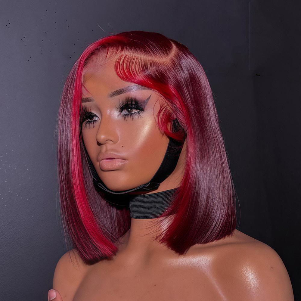 Highlight Red 99J Bob Wig Human Hair 180 Density 13x4 Lace Frontal Wigs for Women Red Highlight Burgundy Transparent Lace Frontal Straight Short Bob Wig Human Hair Wigs Pre Plucked SpringStatements