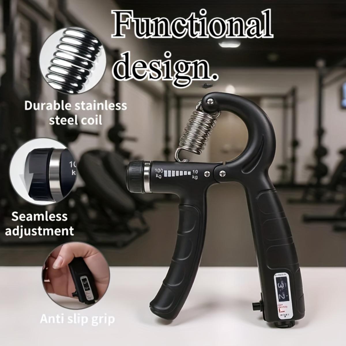 Portable adjustable grip strength trainer with comfortable handles, featuring adjustable resistance and a non-slip design. It strengthens forearm muscle strength and serves as a fitness and rehabilitation device.