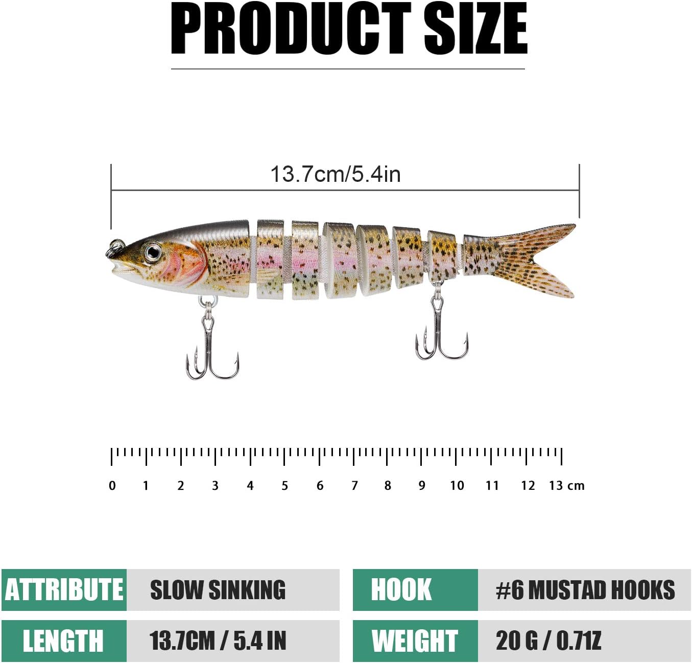 TRUSCEND Easy Catch SwimMax Lures with BKK Hooks 3D Realistic Eyes ABS Material 6 Segments for Bass Trout Walleye Ultra Sharp Treble Hooks Lifelike Fishing Baits