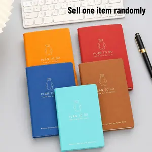 A6 Daily Planner Notebook – Cute Bear PU Leather To Do Journal, 180° Lay Flat Pocket Planner for Work, Study & Daily Check-In