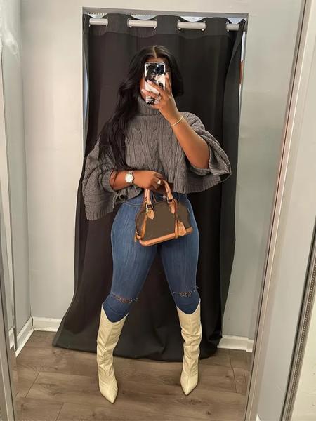 Women's Textured Split Sleeve Turtle Neck Cropped Sweater, Casual Solid Color High Neck Long Sleeve Jumper, Women's Knit Clothing for Daily Wear