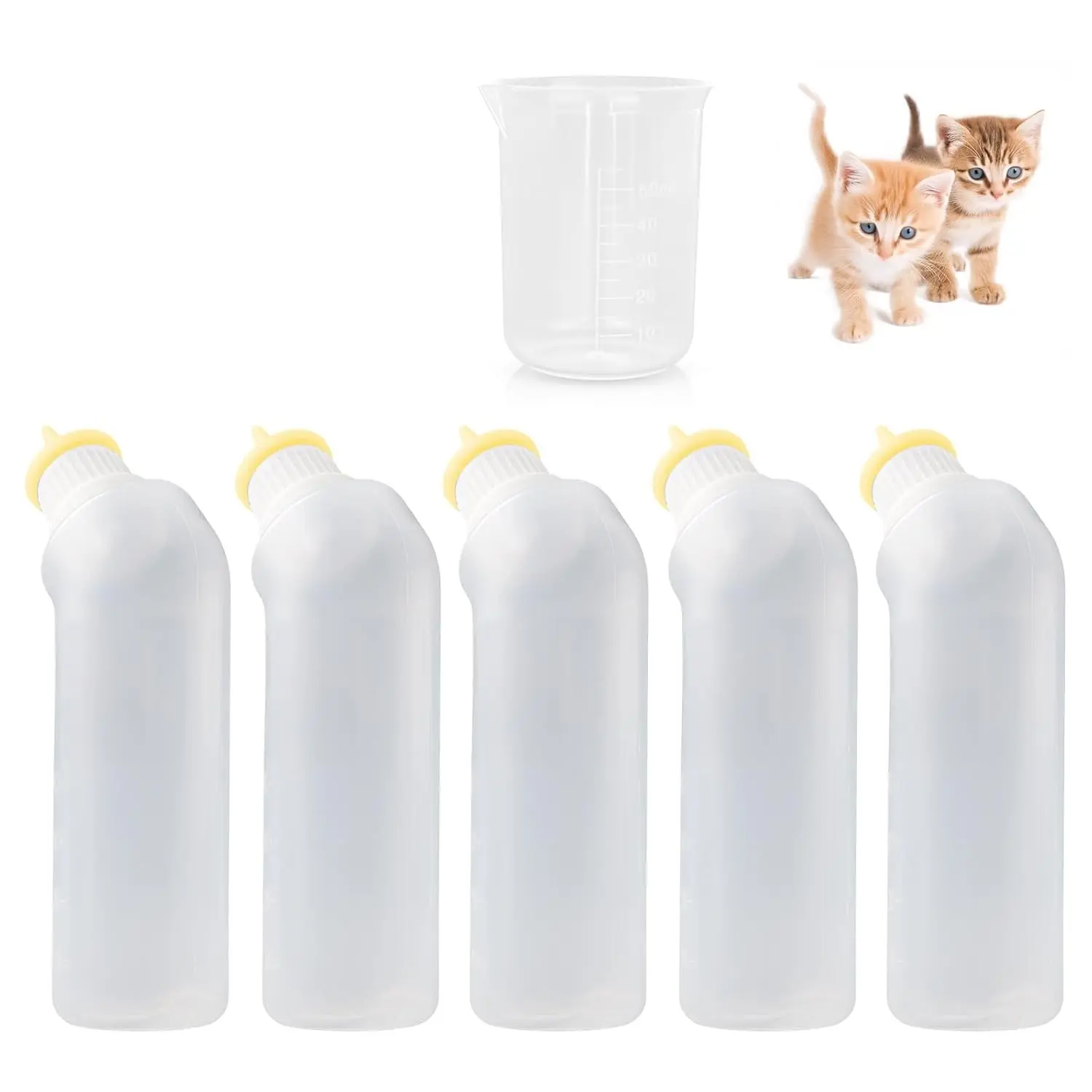 5Pack Kitten Feeding Bottle Kit Silicone Nipple for Nursing Newborn Pets Kittens Puppy Squirrel Yellow