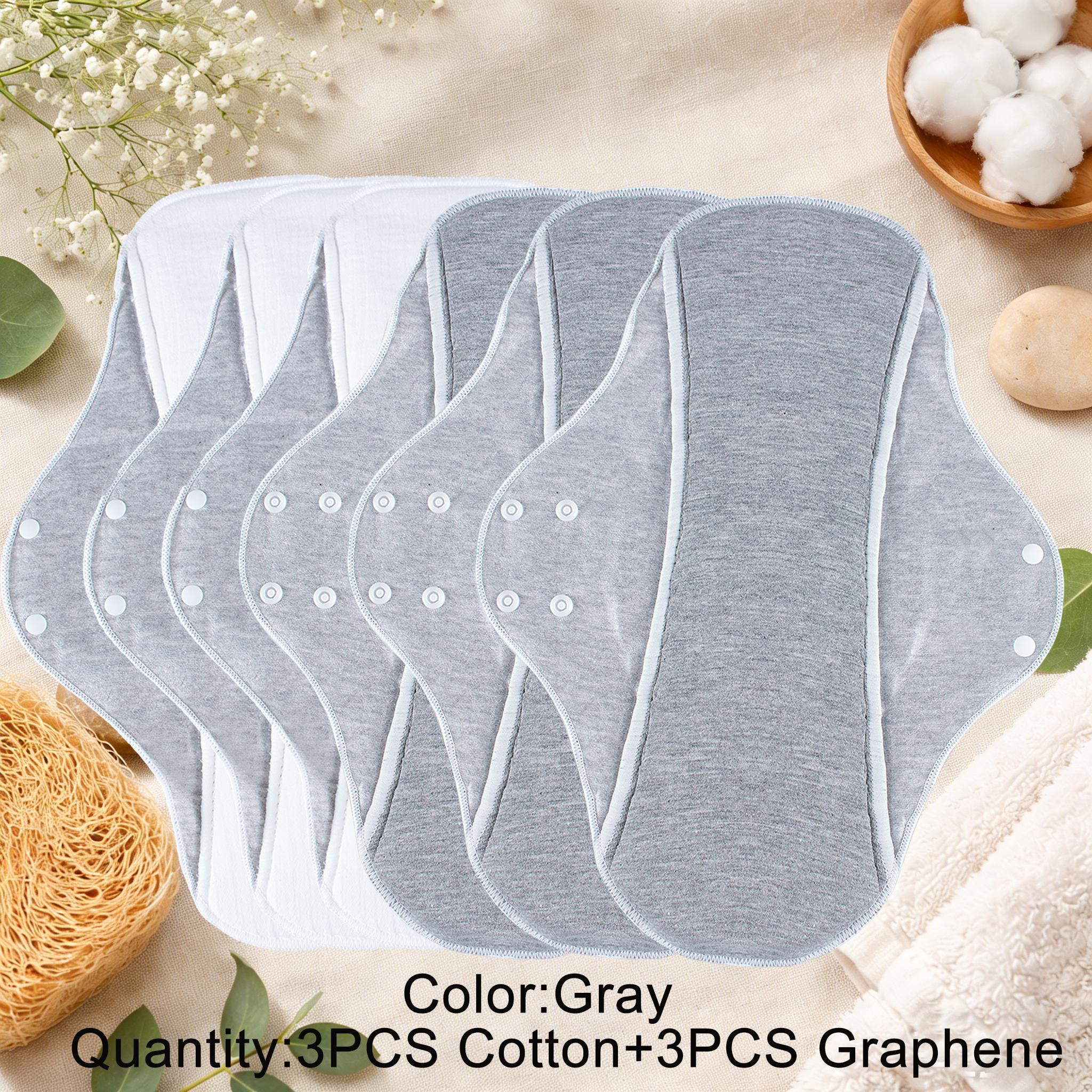 Reusable Washable Sanitary Pads, Graphene Cotton, Heavy Flow, Breathable Liner, High Absorbency, Night Use, 6 Pack Value Bundle,  Leak-Proof, Heavy Flow Overnight Menstrual Cloth Pads, Washable & Reusable，  (5 Colors: Skin/Green/Pink/Coral/Yellow)