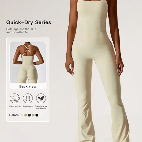 Two-Piece Set Women's Solid Criss Cross Backless Cami Top & Flare Leg Pants, Fitness Activewear, Summer Outfits, Sleeveless Spaghetti Strap Top & Trousers, Ladies Sportswear for Gym, Workout & Training, Yoga Fitness Clothing