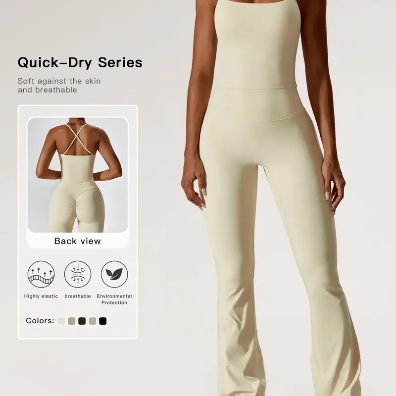 Two-Piece Set Women's Solid Criss Cross Backless Cami Top & Flare Leg Pants, Fitness Activewear, Summer Outfits, Sleeveless Spaghetti Strap Top & Trousers, Ladies Sportswear for Gym, Workout & Training, Yoga Fitness Clothing