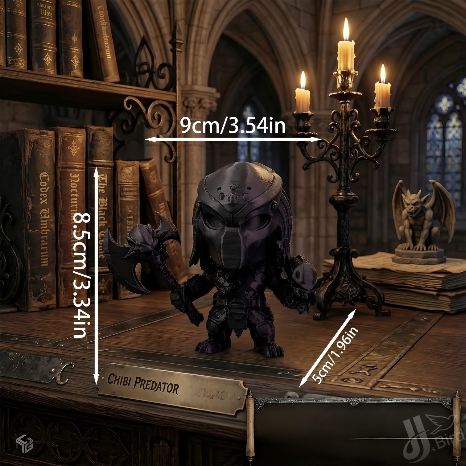 Q Version Alien Hunter Warrior Figurine, Dark Fantasy Style Collectible Model, Home Desktop Decoration, Creative Art Display