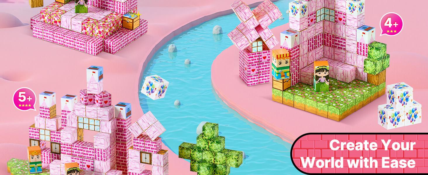 VEVOR Magnetic Blocks, 100 PCS Princess Castle Set, Magnetic Building Cubes for Kids, STEM Montessori Sensory Toys for Christmas Birthday Gift, Construction Stacking Toy for 3+ Years Old Boys Girls