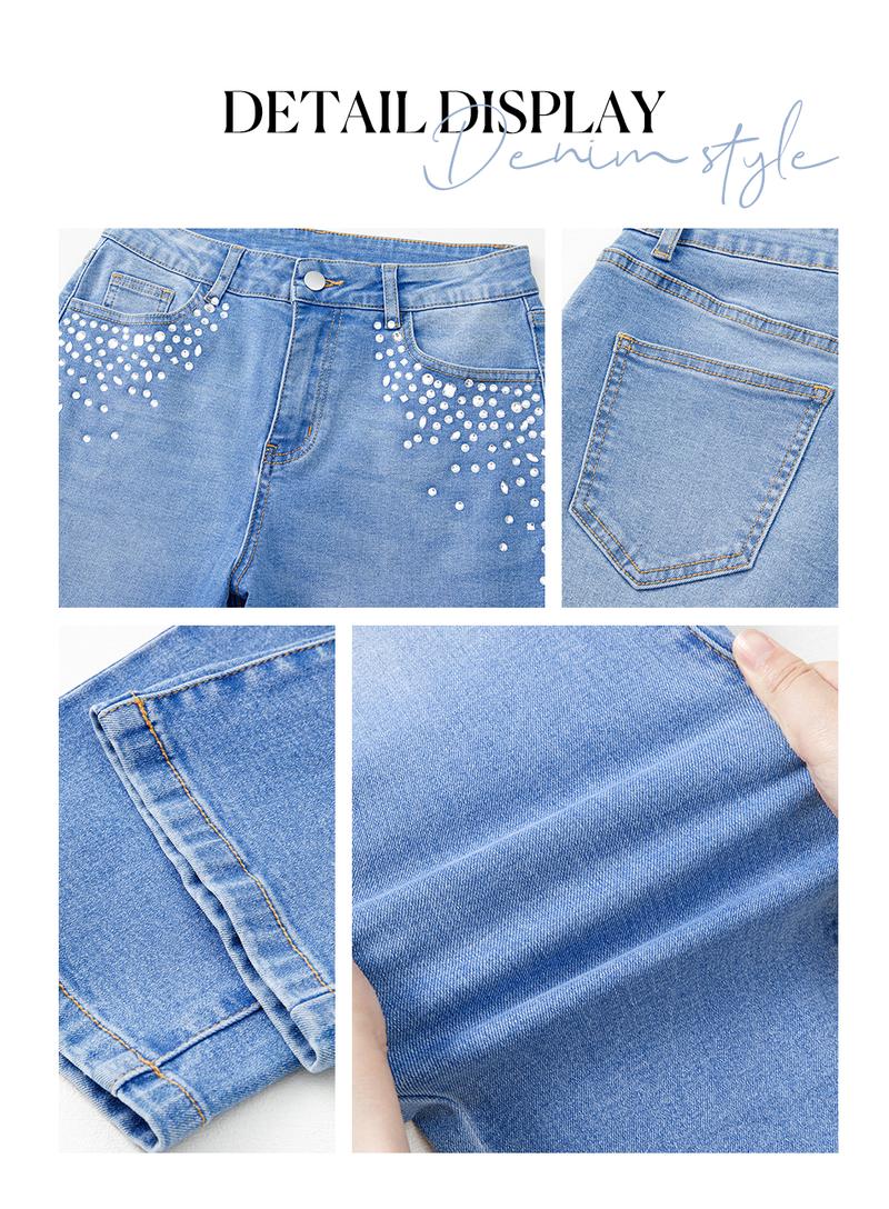 Sidefeel Women's Rhinestone Jeans High Waisted Stretchy Straight Leg Denim Wide Leg Pants TikTokShopBlackFriday Sidefeel Women's Rhinestone Jeans High Waisted Stretchy Straight Leg Denim Wide Leg Pants TikTokShopBlackFriday