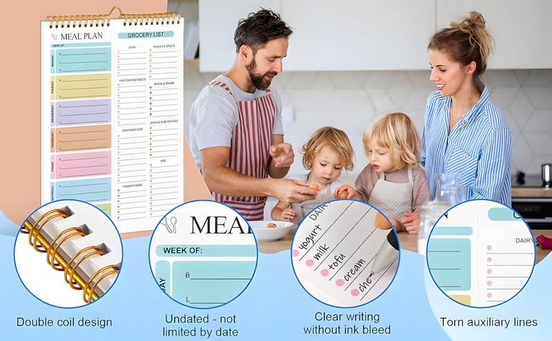 Weekly Meal Planner with Grocery List, Magnetic Fridge Planner, 50 Tear-Off Sheets, 5.83 x 8.54 Inch Meal Prep Pad, Wall-Mountable Kitchen Planner with To-Do List and Daily Schedule