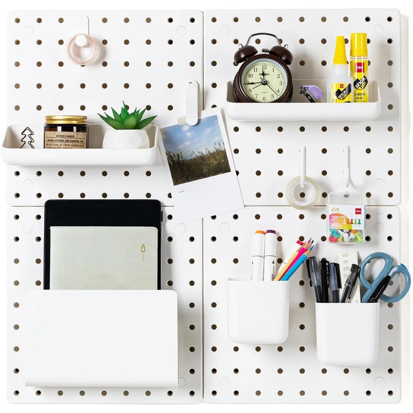 Peg Board Combination Kit 22"x22" Pegboards, White | Pegboards and Accessories, Two Installation Modes, Pegboard Organizer Kit 4 Panels & Accessories for Wall