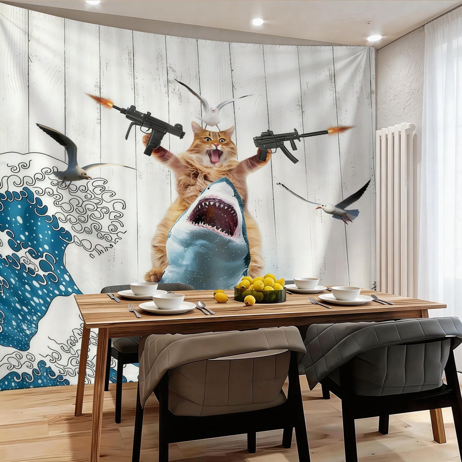 Funny Animal Surfing Theme Tapestry, Creative and Practical, Perfect for Living Room, Bedroom, Dorm, Fashionable and Fun Decor