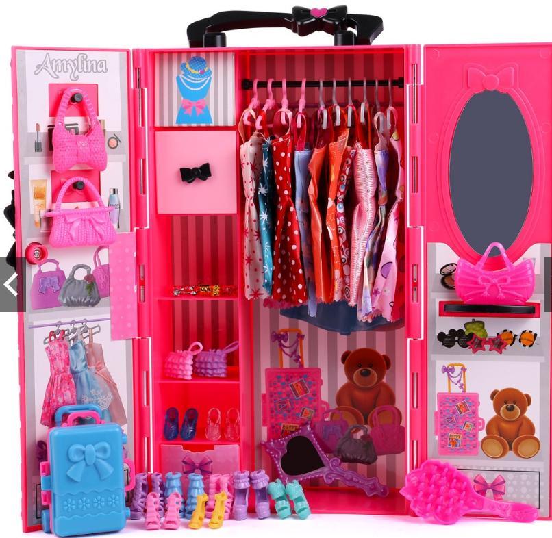 11.5 Inch Doll Accessories, Mini Realistic Closet Wardrobe, Doll Clothes Rack, Shoes, Skirts, Unisex Figurines & Miniatures