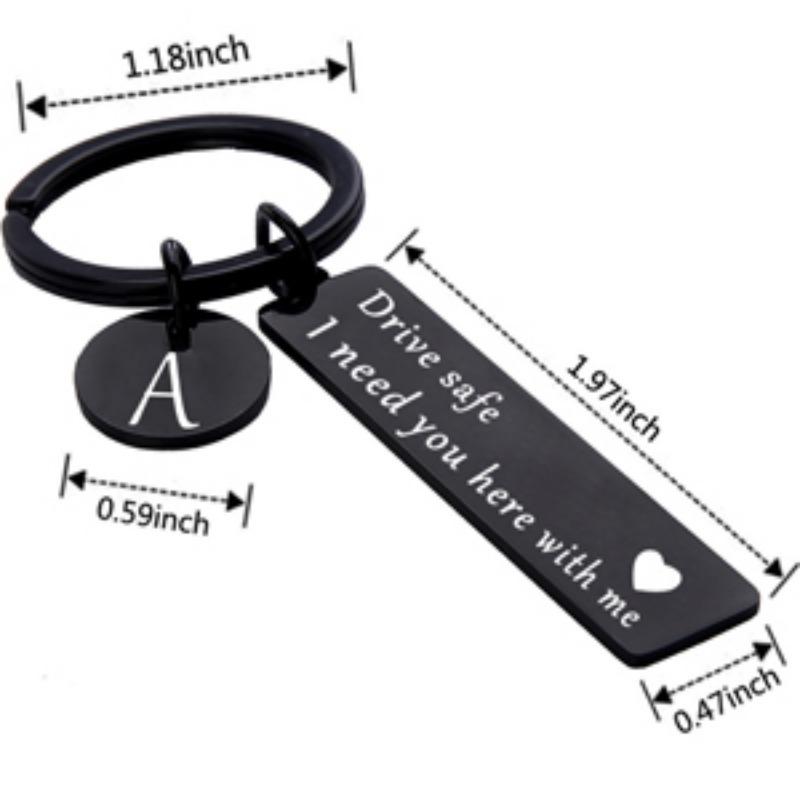 Metal Drive Safe Slogan Keychain with Heart Message - Customizable Personalized Letter Charm Key Tag, Car Key Rings, Daily Reminder Gift for Men, Birthday Gift for Partner